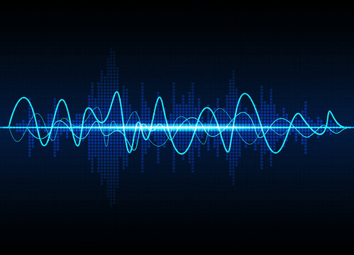 Sound waves oscillating glow light, Abstract technology background - Vector


