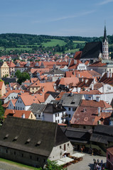 Fototapeta premium Aerial view on medieval roofs in European city
