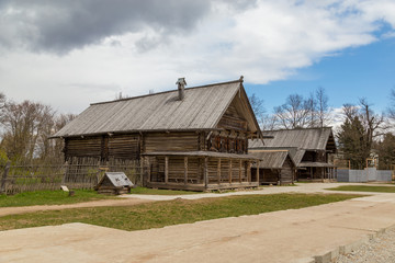 Fototapeta na wymiar View of old wooden house in Russia