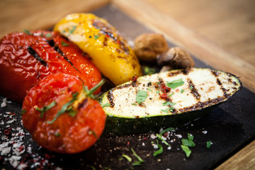 Grilled vegetables on a stone board