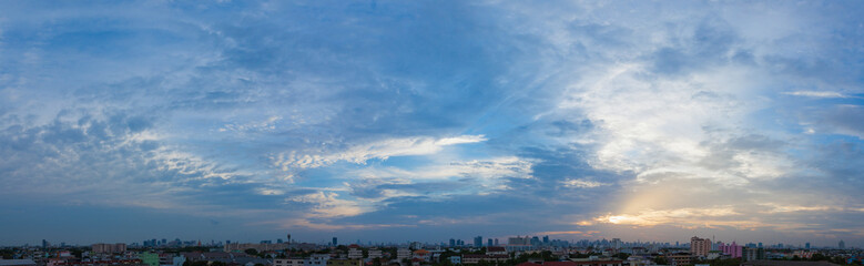 Panoramic aerial view of dramatic cityscape