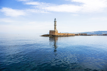 Lighthouse in old harbour of Chania on Crete, Greece