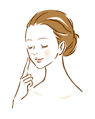 女性　指さし　美容　伏し目