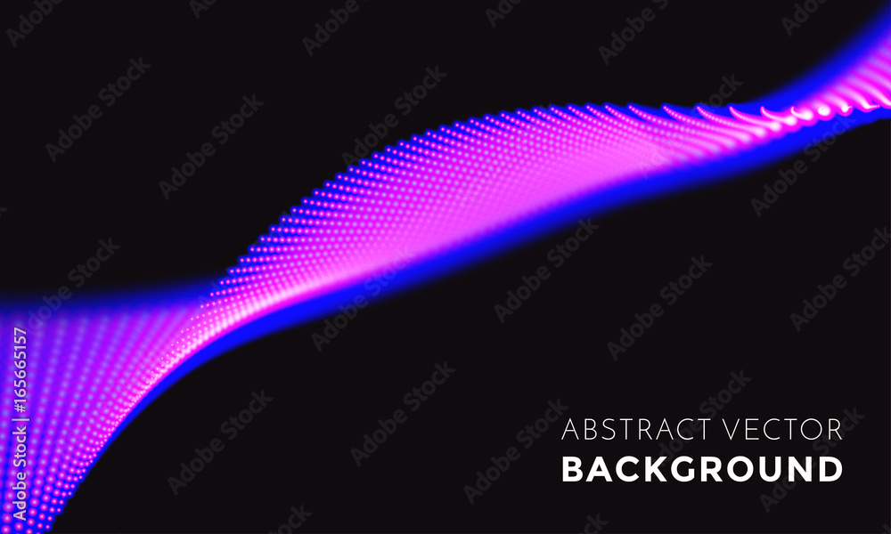 Poster Neon LED light 3D wave glowing flow twisted motion vector technology background