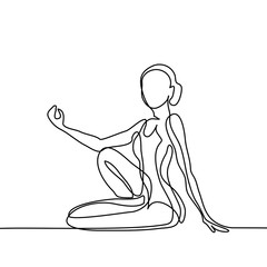 Continuous line drawing. Woman doing exercise in yoga pose. Vector Illustration
