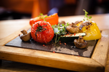 Grilled vegetables on a stone board