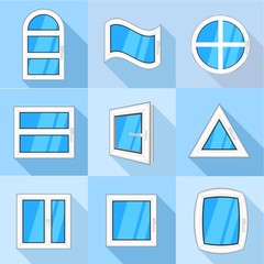 Types of window icons set, flat style