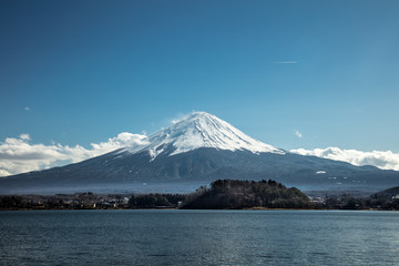 Fototapeta premium Mt Fuji in the early morning with reflection on the lake kawaguchiko travel