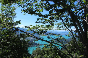 Fototapeta premium Le magnifique lac d'Annecy caché par les arbres