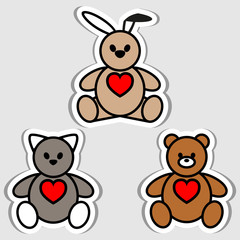 Set of of Bear, Rabbit and Cat. Vector illustration for sticker, label, price tag or banner