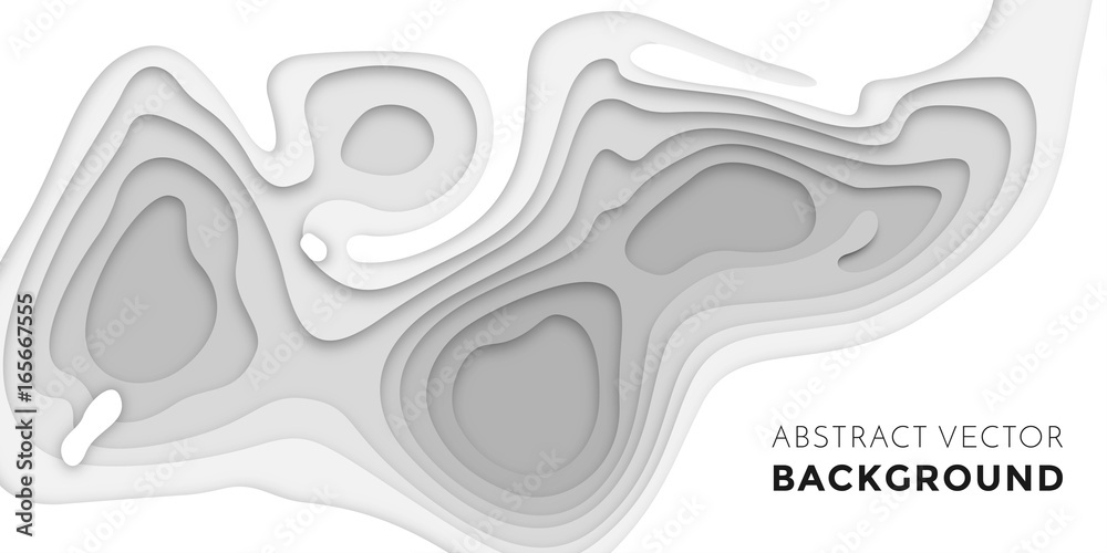 Poster 3d papercut layers, paper cut topography vector art background banner texture website template