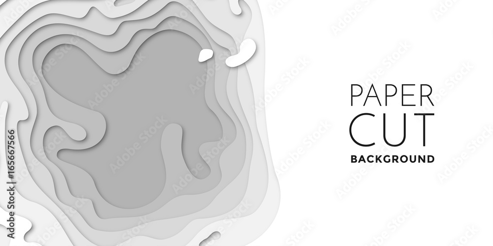 Poster 3d papercut layers, paper cut topography vector art background banner texture website template