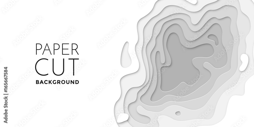 Poster 3d papercut layers, paper cut topography vector art background banner texture website template