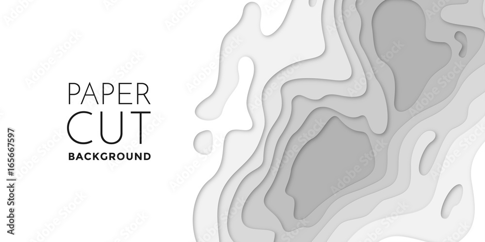 Poster 3d papercut layers, paper cut topography vector art background banner texture website template