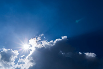 Naklejka na ściany i meble sun on clear blue sky with cloud