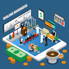 Arab People Online Business Isometric Illustration