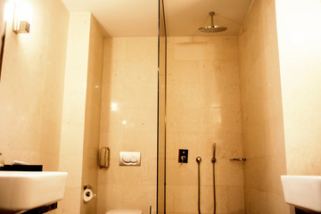 Modern glass shower in hotel
