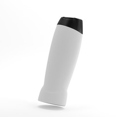 White Plastic Shampoo Bottle With Flip-Top Lid. Mock-Up Template On Isolated White Background, Ready For Your Design, 3D illustration.