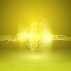 Digital brain on yellow background