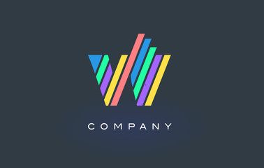 W Letter Logo with Colorful Lines Design Vector. Rainbow Letter Icon Illustration