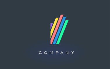 I Letter Logo with Colorful Lines Design Vector. Rainbow Letter Icon Illustration