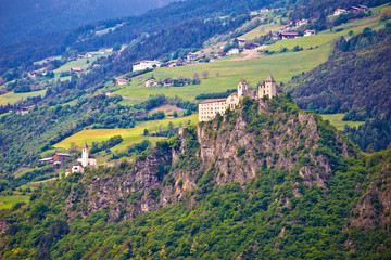 Fototapeta na wymiar Kloster Saben castle on green Apls hills near Sabiona