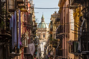 Acrylic prints Palermo View at the church of San Matteo located in heart of Palermo, Italy, Europe. Traditional Italian medieval city center with typical narrow residential street.