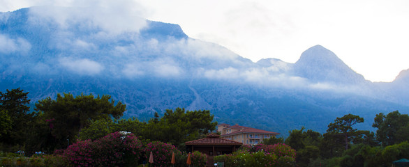 Turkey mountains kemer. Mediterranean sea and mountains in turkish Kemer at sunset, Turkey