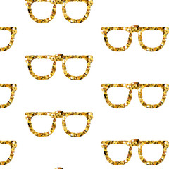 Gold glasses seamless pattern on white backgroung