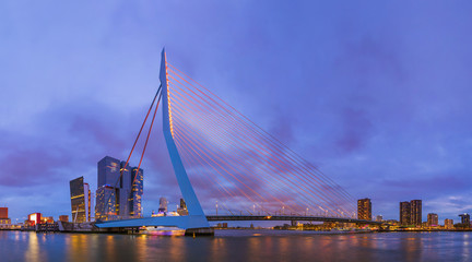 Erasmus bridge and Rotterdam cityscape - Netherlands