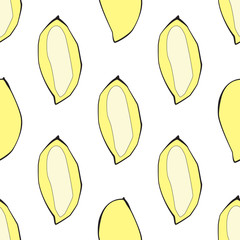 Hand drawn mango seamless vector pattern
