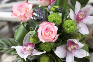 Beautiful bouquet of roses and other flowers