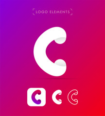 Abstract origami letter C logo. Material design style