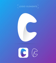 Abstract origami letter C logo. Material design style