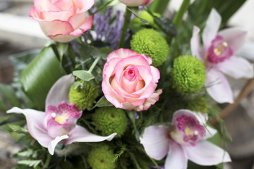 Beautiful bouquet of roses and other flowers