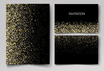 Wedding set cards with the abstract golden confetti backgrounds.Vector eps10