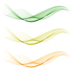 set of abstract color wave smoke transparent green wavy design