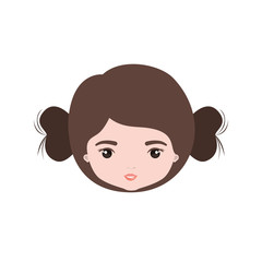 colorful caricature closeup front view face woman with double collected bun hairstyle