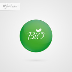 Bio circle label. Food logo icon. Vector green and white sticker sign isolated. Illustration symbol for product, packaging, healthy eating, lifestyle, project, advertisement, shop, store, menu, logo