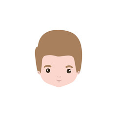 colorful caricature closeup front view face guy with brown hairstyle