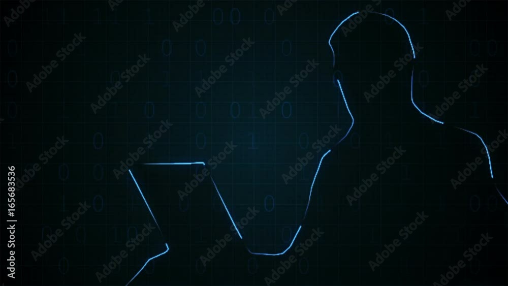 Poster abstract digital cycles of processing binary data with a human silhouette