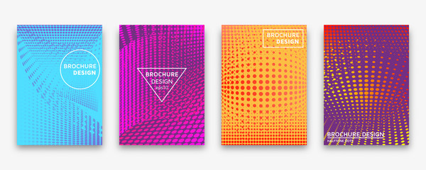 Brochure design with halftone dots and neon gradients. Vector illustration.