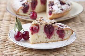 Cherry pie in a white plate