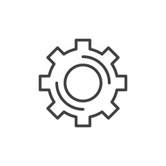 Cogwheel, gear line icon, outline vector sign, linear style pictogram isolated on white. Settings symbol, logo illustration. Editable stroke. Pixel perfect vector graphics