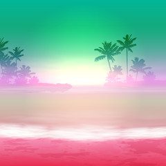 Obraz na płótnie Canvas Sea sunset with palm trees