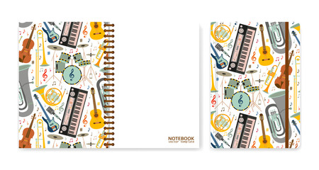 Cover design for notebooks or scrapbooks with musical instruments