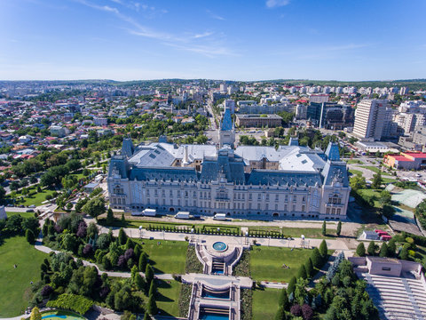 Aerial view of Iasi Culture Palace in Moldova, Romania