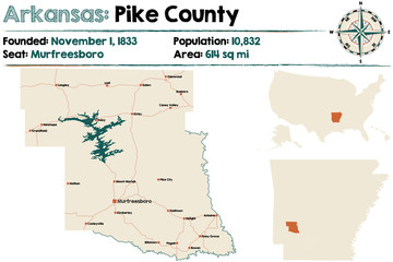 Large and detailed map of Arkansas - Pike county