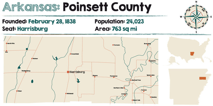 Large and detailed map of Arkansas - Poinsett county