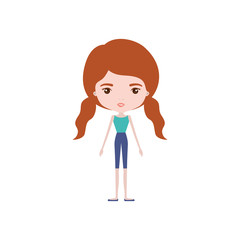 colorful caricature skinny woman in clothes with double pigtails hairstyle
